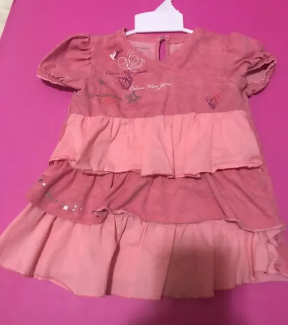 CALVIN KLEIN-Baby Girl Sz 24M Adorable Dusty Pink Dress w/Stars and Logo Infant