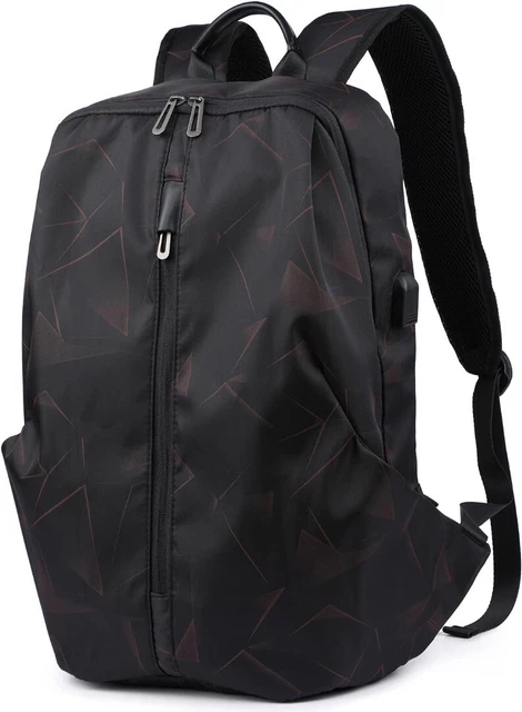 Slim Laptop Backpack 15.6 Inch USB Charging Port Water Resistant Black Geometry