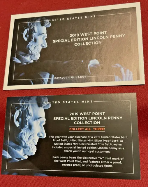 2019 W LINCOLN PENNY Uncirculated--Proof--Reverse Proof Envelope - No Cent/Penny