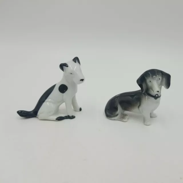 Vintage 2 Bone China Miniature Dog Figurines Dachshund & Terrier Marked Germany