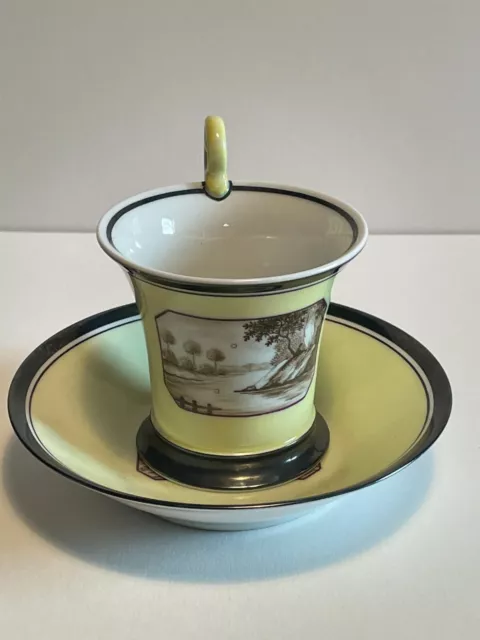 Nymphenburg Antique Porcelain Cup and Saucer Hand Painted Landscape