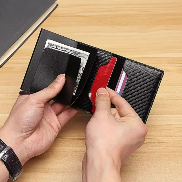 AUTOMATIC CARBON RFID Wallet Anti Theft Brush Card Bag Wallet Female