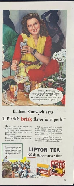 Magazine Ad* - 1944 - Lipton Tea - World War 2 - Barbara Stanwyck