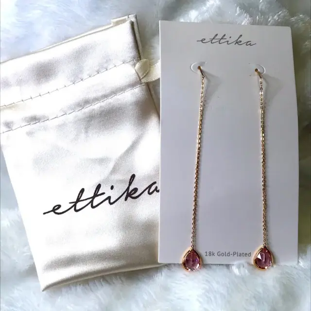 Ettika 18K Gold Plated Chain and Crystal Dangle Earrings