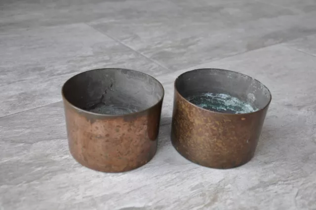 Set of 2 Vintage Antique Rustic Old Copper Small Round Planter Plant Pot Holders