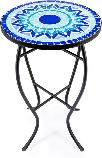 21" Mosaic Plant Stand, 14 Inch round Side Table with Ceramic Tile Top, Indoor a