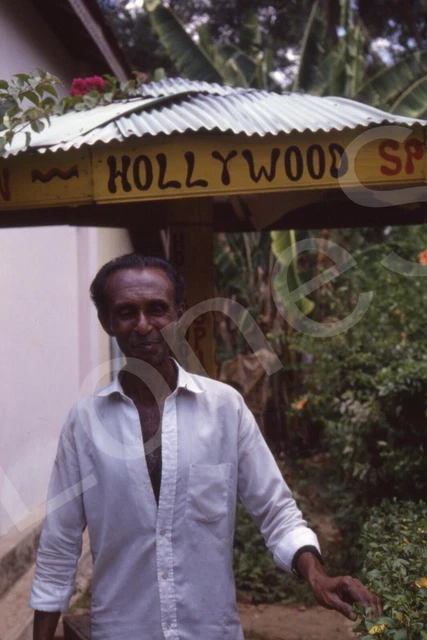 1980s India Indian Man Hollywood Umbrella Sign Shop 35mm Film Slide