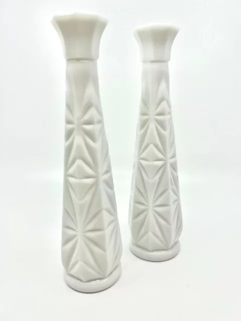 VTG MCM Vase Milk Glass Marked Hoosier Glass White 4063-B - Pair, Bud Vase