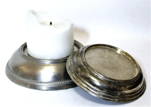 Vintage Candle Pillar Holders Pedestals Silver Metal Round 2