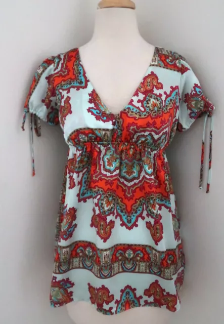 ALICE & TRIXIE paisley print silk top sz S empire waist