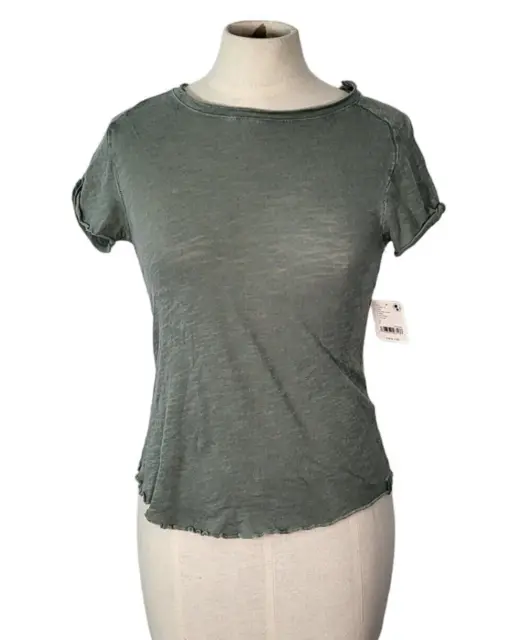 FREE PEOPLE Be My Baby Cotton Tee Shirt Womens Size Small Washed Army Green