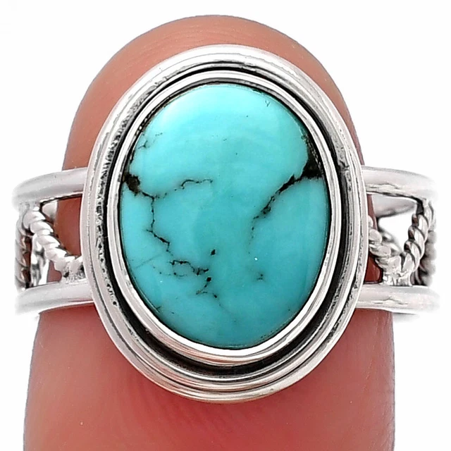 Lucky Charm Tibetan Turquoise 925 Sterling Silver Ring s.8 Jewelry R-1255