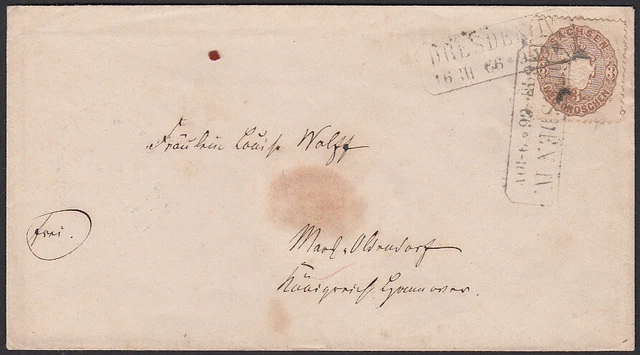 Sachsen 3 Ngr. auf Brief Dresden nach Oldendorf, 1866