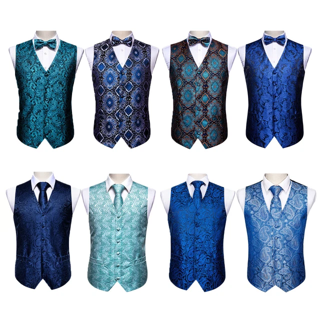 Gilet da uomo formale da sposa abito floreale paisley gilet sottile smoking cravatta di seta
