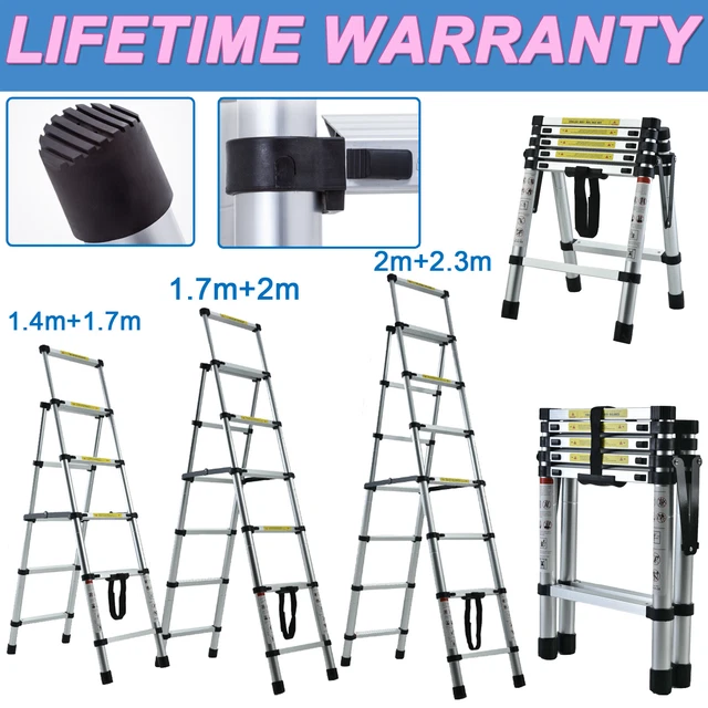 1.7m/2m/2.3m Telescopic Ladder Extension Aluminum Multi-Purpose  Foldable