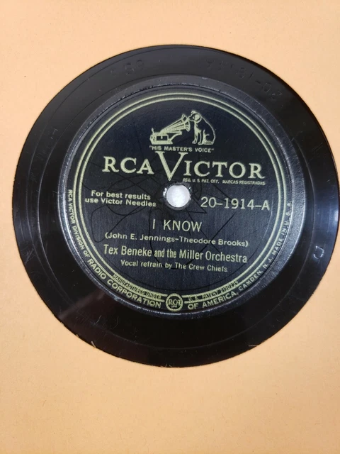 TEX BENEKE MILLER ORCHESTRA 78  'I KNOW' AND 'My Baby' 78 10" V+/V+ A8