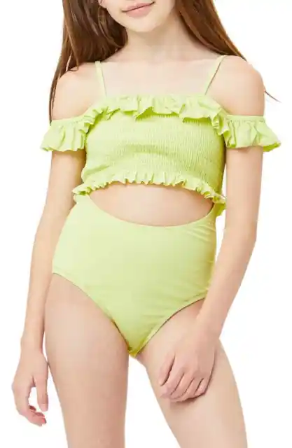 Habitual L62920 Girls Yellow Smocked Cutout One-Piece Swimsuit Size 14