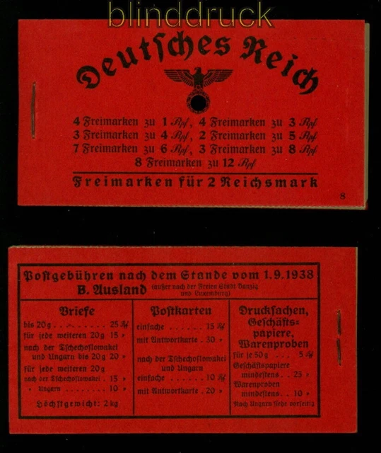 dt. Reich Markenheftchen Mi # 37.4 postfrisch Hindenburg 1937/39 (54138)