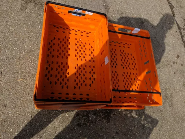 10 x Bright Orange Bail Arm Crates / Bale Arm Plastic Stacking Storage Boxes 2