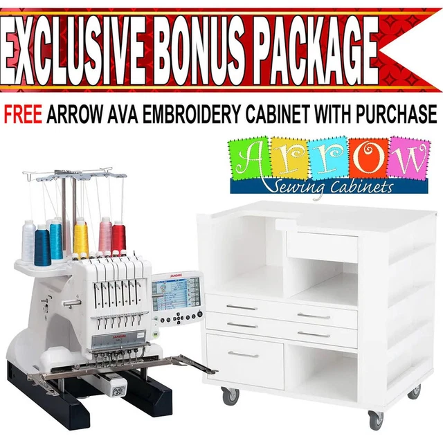 Janome MB-7 Seven-Needle Embroidery Machine w/ Free Ava Embroidery Cabinet!