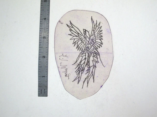 De Colección Años 60 Años 70 Tatuaje Flash Plantilla de Acetato Plumas Pájaro Tropical Firmado BR3