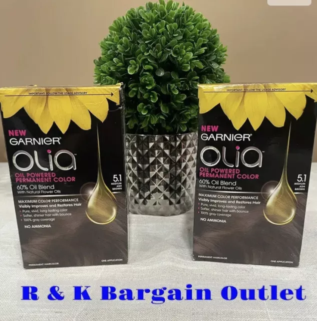 2 Boxes Garnier Olia Oil Powered Permanent Hair  Dye Color 5.1 Medium Ash Brown