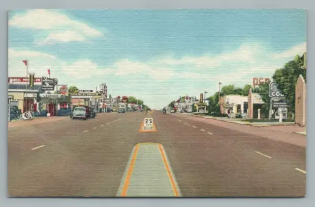 Route 66 TUCUMCARI New Mexico ~ Vintage Linen Roadside Gas Postcard ~1940s
