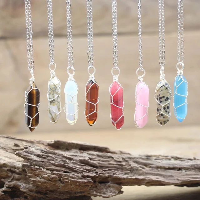 Natural Gemstone Necklace Chakra Stone Pendant Energy Healing Crystal with Chain