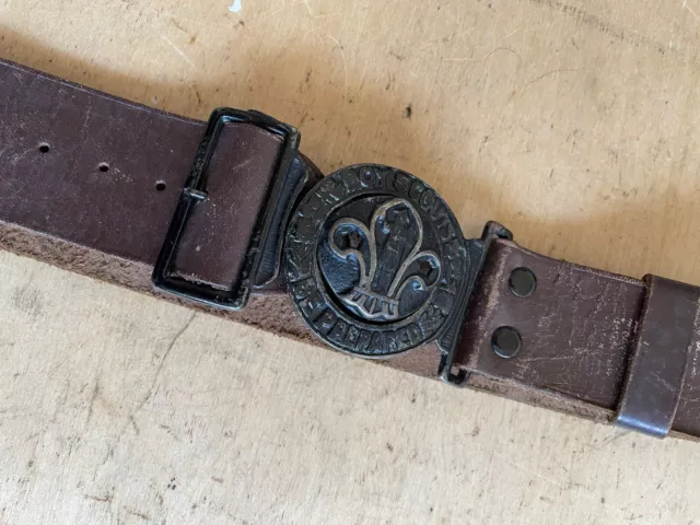 Vintage Early Bukta Leather Belt Metal Scout Buckle, Baden Powell Gilwel