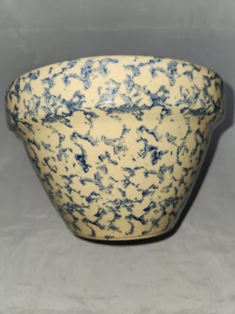 Vintage RRP Co Roseville Ohio Pottery 8" Blue & Tan Spongeware Bowl USA