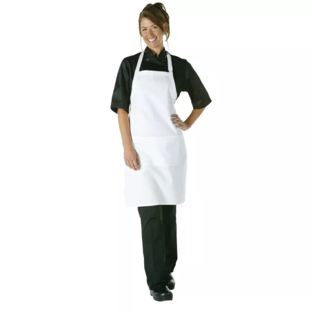 White Unisex Bib Apron 28" x 38" Chefs Clothing Aprons Catering Restaurant