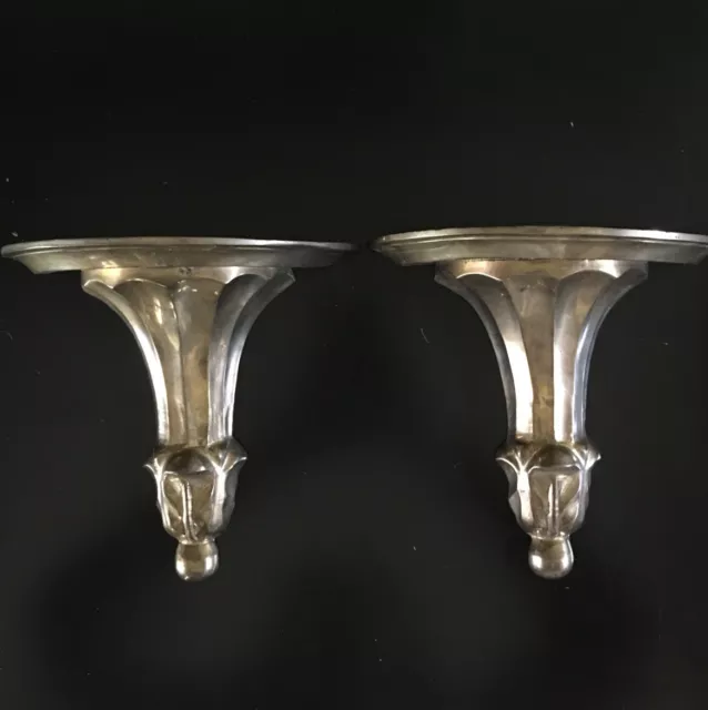 Vintage Pair Hollywood Regency Solid Brass Wall Shelf Sconce 7" x 7" India