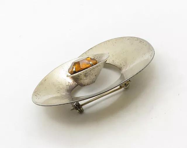 925 Sterling Silver - Vintage Faceted Citrine Modernist Swirl Brooch Pin- BP6343 3