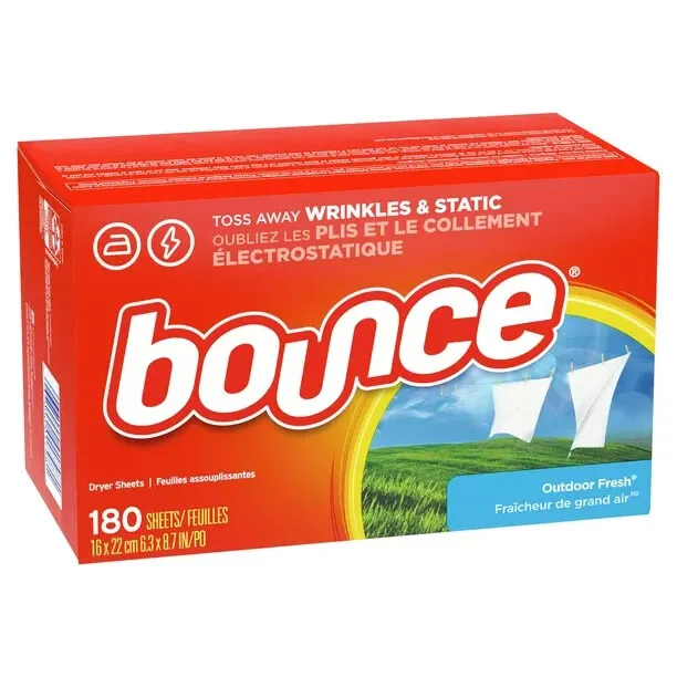 Bounce Dryer Sheets, 180 Sheets, Outdoor Fresh Scent Fabric Softener Sheets