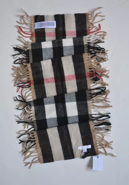 NWT Burberry Children Merino Wool Cashmere Nova Check Happy Scarf Scotland Camel