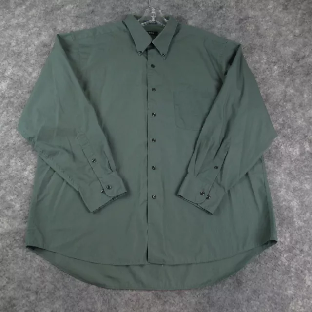 Izod Shirt Men XXL 2XL Green Silky Poplin Easy Care Long Sleeve Button Up Casual