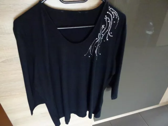 Italy Mode Shirt 44 46 schwarz fließend fallend stretchig Glitzer