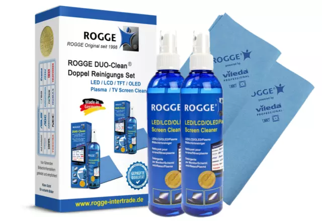 ROGGE DUO-Clean Original "DoppelSet"  2x 250ml + 2 Microfasertücher 38x40cm blau