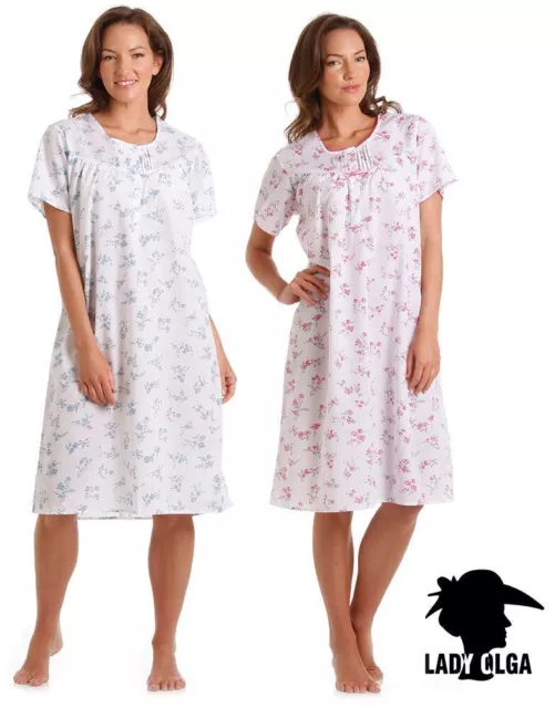 Ladies Pink & Blue Floral Poly/ Cotton Nightdress Nightie Size 10-32 Plus Size,s