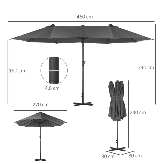 Outsunny 4,6M Gartenterrasse Regenschirm Baldachin Sonnenschirm mit Sockel grau 3