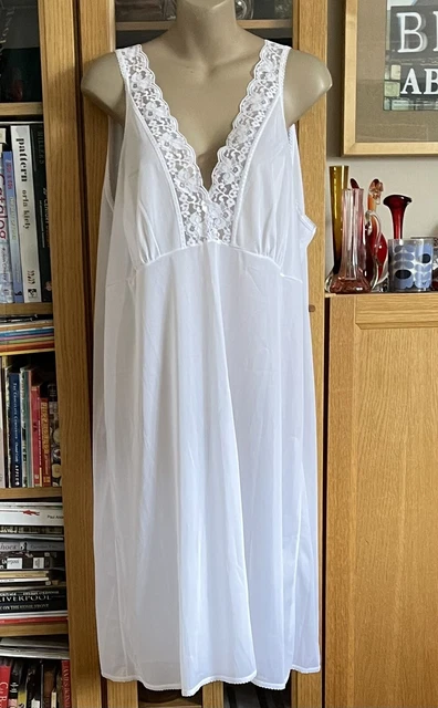 Sottoveste antiscivolo completa nuova senza etichette vintage INTIMATES semi trasparente pizzo bianco poliestere taglia 24