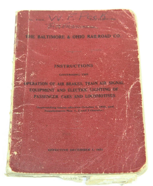 Vintage 1931 Baltimore Ohio Railroad B&O Manual Air Brake Operator Instructions