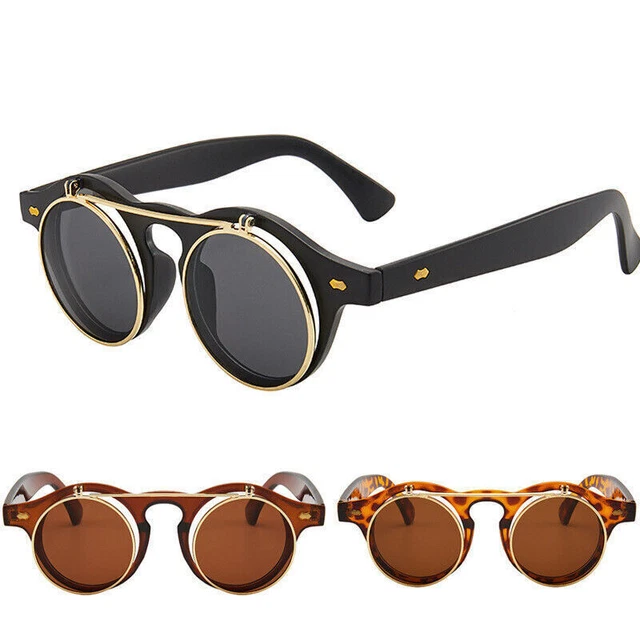 Flip Up Circle Steampunk Glasses Goggles Sunglasses Emo Retro Vintage Cyber Punk