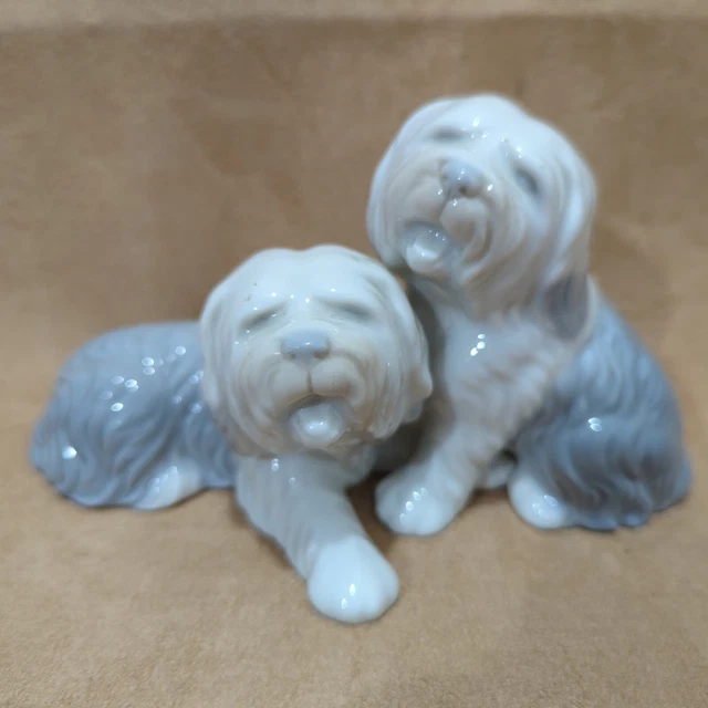 Antique Porcelain Sheep Dogs Pair Figurine Statue Ornament Serial stamp bottom