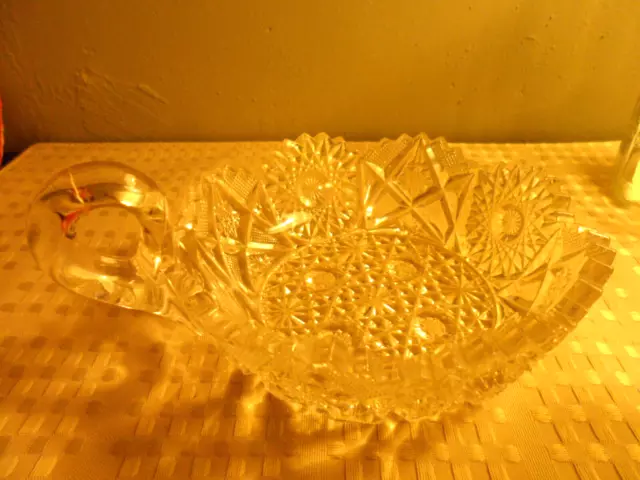Shallow Cut Glass Bowl Crystal ABP Brilliant American Multi Pattern Nappy