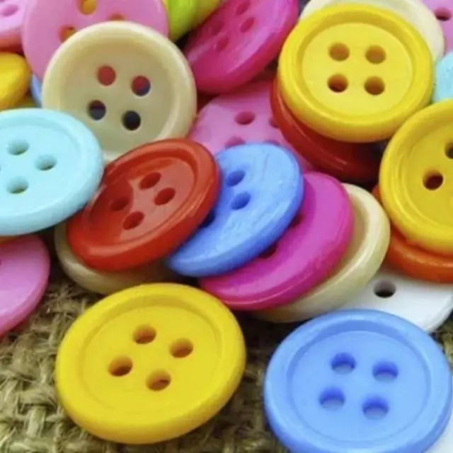 100pcs Mixed Colour Buttons 12.5mm 4-Hole Round Shape Plastic Resin Holes Sewing