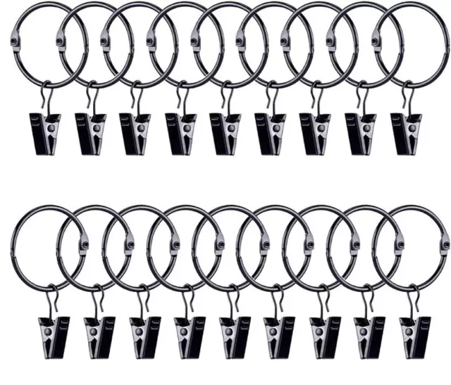 Exuanbing 20-Pack Openable Metal Curtain Rings W/Clips, Fits Up to 5/8" Inch Rod