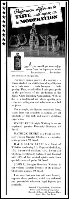 1935 James Clark distilling corp moderate drinking vintage photo print ad adL43