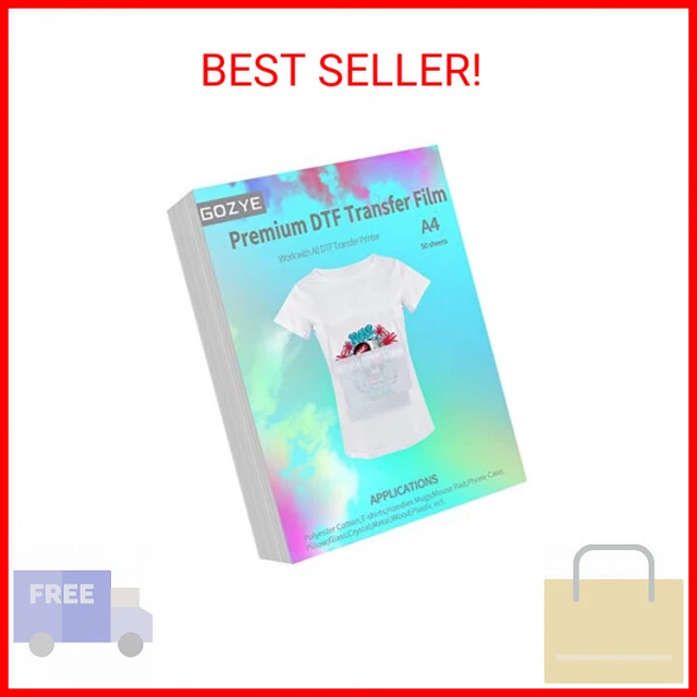 GOZYE Premium DTF Transfer Film - 50 Sheets A4 Matte PET Heat Transfer Paper for