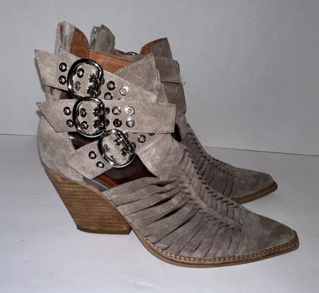 Jeffrey Campbell Free People Taupe Suede Cutout  Buckle Ankle Boots Size 9 Boho